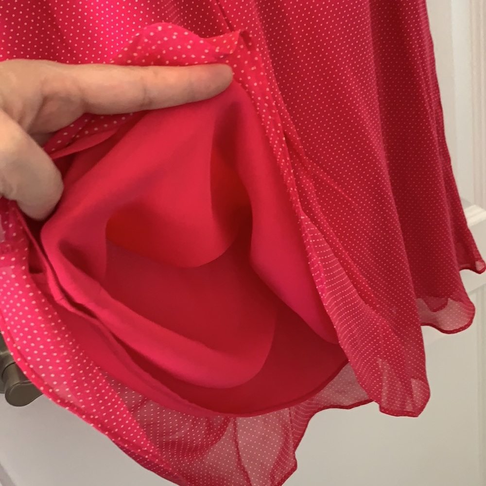 NWT ANN TAYLOR Hot Pink 100% Silk Polka Dot Midi Dress Size 6P - Picture 9 of 11